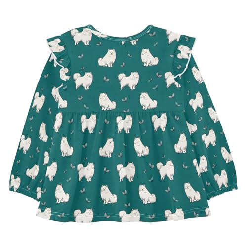 Samoyed Dog Butterflies Girls Shirts Cotton Long Sleeve Ruffle Toddler Tee Tops2