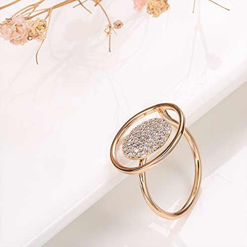 Unique Circle CZ Statement Ring for Women Girls Gold Plated Cubic Zirconia Promise Engagement Geometric Rings Comfort Fit Elegant Birthday Christmas Cocktail Party Jewelry Gift Size 83