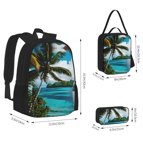 Norway Islands Print 3 Piece Backpack Set, Laptop Daypack, Lightweight Bookbag Set With Lunch Bag Pencil Case3
