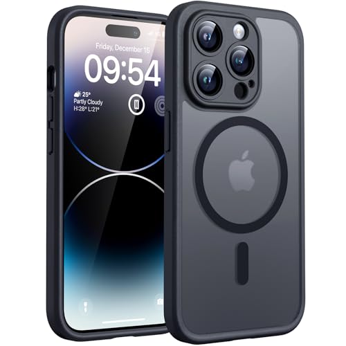 TOCOL für iPhone 14 Pro Max Hülle 6 7 Zoll Kompatibel mit MagSafe Vollständiger Kameraschutz Eingebauter Magnetring Stoßfest Kratzfest Transluzente Handyhülle für iPhone 14 Pro Max Case Schwarz