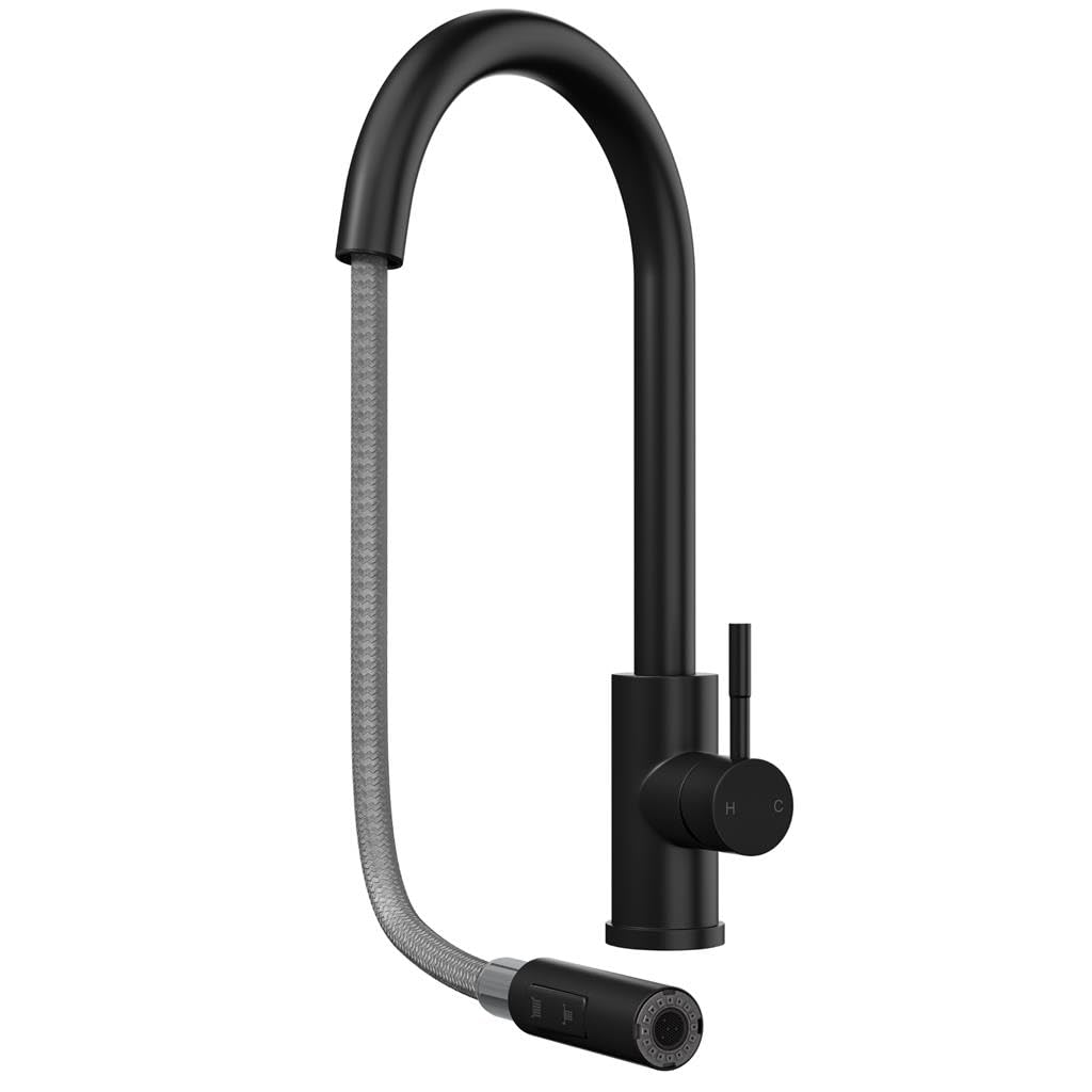 Liquida Black Ct453mb Single Lever Pull Out Kitchen Mixer Tap