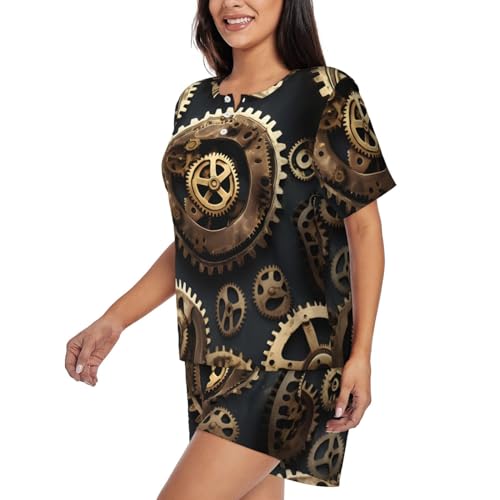 Ensemble de pyjama deux pièces Steampunk en maille douce imprimé engrenages