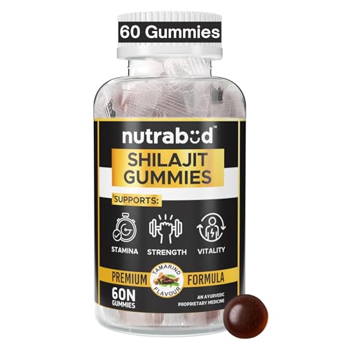 Image of Nutrabud Pure Shilajit /Shilajeet Gummies 100mg For Men, Women - 60 Gummies | Boosts Stamina & Improves Energy Levels | Tamarind Flavour Veg Gummy Supplement (60 Count (Pack of 1), Tamarind)