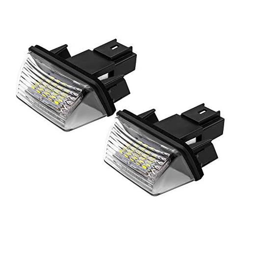 Safego Luz de matrícula LED para Coche Lámpara Número Placa Luces 3014 SMD 6000K Xenón Blanco para Peu-geot 206 207 306 307 308 406 407 5008 Partner etc, 2 Piezas, 1 año de Garantía