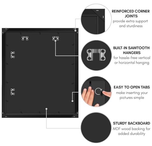 Americanflat 20x24 Picture Frame with Polished Plexiglass - Black Picture Frame - Wide Photo Frames Made of Engineered Wood for Vertical or Horizontal Wall Display - Epic Collection - Black