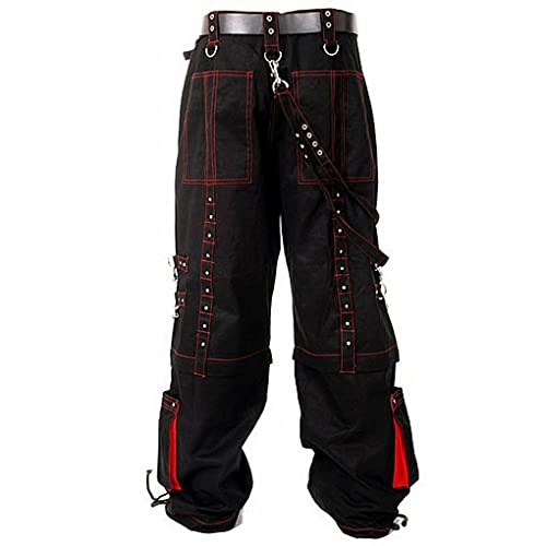 Men Gothic Bondage Trouser Cyber Red Thread Shorts Metal Studs Trouser Pant/USA2