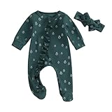 YINGISFITM My First Christmas Baby Girl Boy Outfit Zip Up Ruffle Footie Romper Jumpsuit Waffle Knit Onesie Xmas Santa Clothes (Christmas tree green, Newborn)