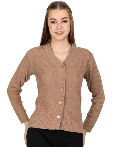 Image of Lady Willington Women Woolen V-Neck Self Design Cardigan Heavy Daffodil Fabric Cardigan Winter Wear Pure Wool Cardigans for Women Sweaters Long Cotty Fully Warm Cardigan Free Sizes