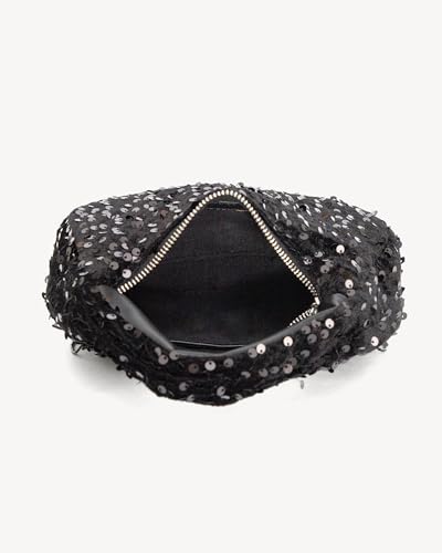 Image of NEWBELLA Women's Sequin Fringe Hobo Evening Bag - Sparkly Shoulder Purse for Cocktail Party, Date Night, Wedding & Special Occasions(Dark Black)