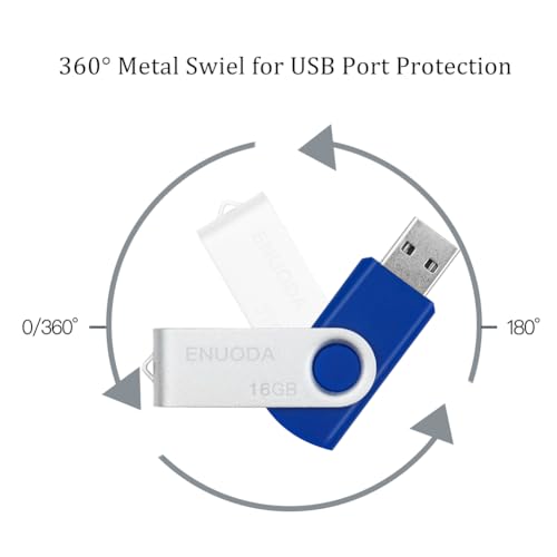 Image of 16GB Flash Drive 10 Pack ENUODA Thumb Drives 16GB Swivel Design USB 2.0 Memory Stick Jump Drive Pen Drive for Storage and Backup (10 Colors)