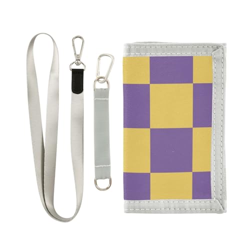 Bolaz The Trifold Camouflage Wallets-Purple Yellow Checked Pattern,Customized Coin Case Lightweight Card Pocket Money Organizer