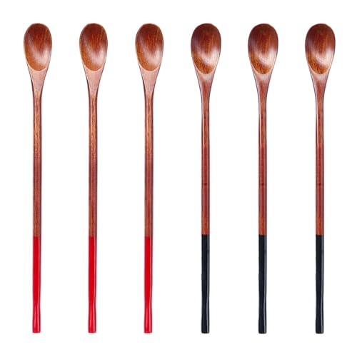 Cucharas De Madera De 6 Piezas, Cucharas De Mango Largo, Cucharas De Madera Para Revolver Bebidas, Cucharillas Con Mango Largo, Cucharas De Postre Para El Té De La Tarde, Utensilios De Cocina