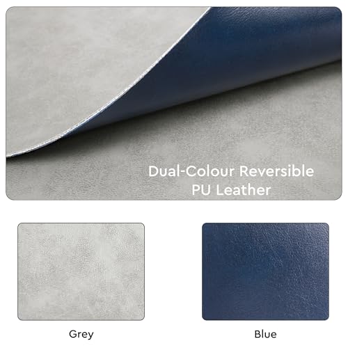 Image of Encasa XO Leather Dining Table Mat Set of 6 + 6 Coasters, 42x30 & 9 cm | Water & Heat Resistant Double-Layer Dining Table Mats | Wipeable & Durable Grey & Blue Placemats for Dining Table