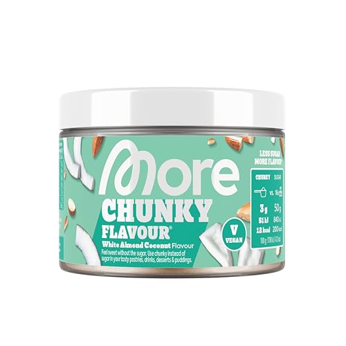 MORE Chunky Flavour, White Almond Coconut, 150 g, vegan, Geschmackspulver zum Süßen, ohne viel Zucker und Kalorien, mit Inulin und Laktase - made in Germany