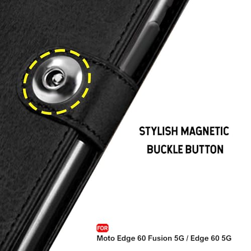 Image of TheGiftKart Flip Cover Back Case for Motorola Moto Edge 60 Fusion 5G / Moto Edge 60 5G | Genuine Leather Finish | Designer Button | Inbuilt Pockets & Stand | Flip Back Cover Case (Faux Leather, Black)