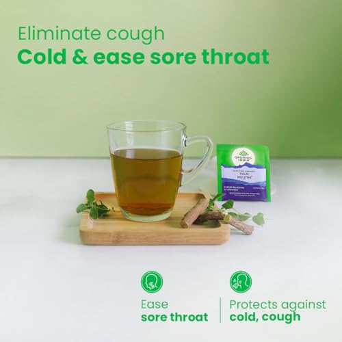 Image of A TATA Product - Organic India Tulsi Mulethi - 25 Tea Bags, Rich in Antioxidants, Eases Cough & Cold Symptoms, Stress Relieving, Boosts Immunity, Caffeine-Free, Whole Herbs Certified Organic