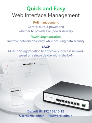 Image of 9-Port 2.5G Easy Managed PoE+ Ethernet Switch, IEEE8023af /at PoE 140W, VLAN /QoS /STP /IGMP /LACP Supported, Fanless 2.5Gb Network Switch for AP, VoIP Phone, IP Camera, NVR
