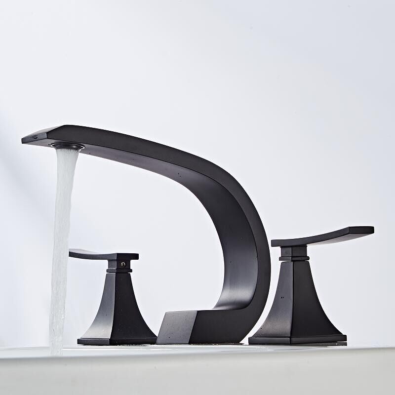 Robinet de lavabo large noir et or luxe pour vasque moderne