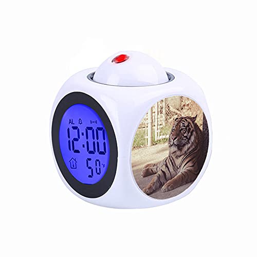 Creative Attention White Projection Digital Weather Lcd Clock Bell Alarm Display Backlight Projector Children Clock Timer Brown Tiger #TOP25