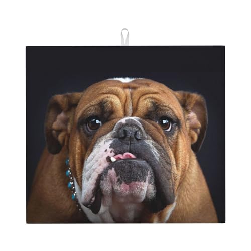 台所水切りマットブルドッグの顔 速乾吸水マット 食器乾燥マット 丸めて収納 皿置き 速乾性 耐油性 抗菌 消臭 お手入れ簡単 大判 衛生 防カビ 丸めて収納 滑り止め 棚シート46*41cm