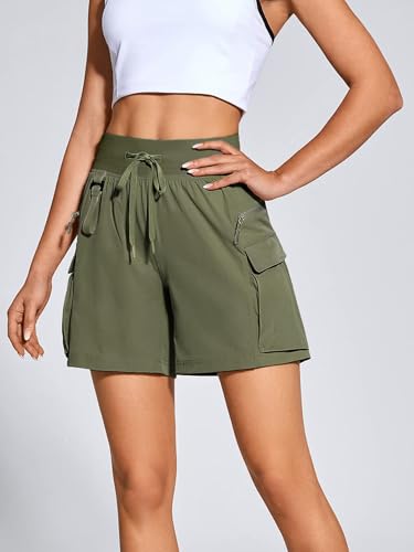 Shorts femininos femininos sem fecho, shorts cargo leves para caminhada, secagem rápida, shorts de v