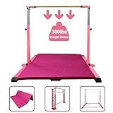 GBVUGY Gymnastics Kip Bar with Mat for Home Indoor Training,Horizontal Bar for Kids Girls Junior,Adjustable Arms from 3' - 5' Gym Equipment,1-4 Levels,300lbs Weight Capacity