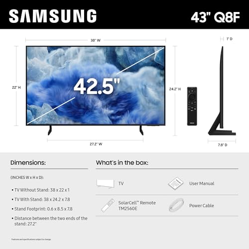 Image of Samsung 43-Inch Class QLED Q8F 4K UHD Smart TV (2025 Model) Q4 AI Processor, 100% Color Volume with Quantum Dot, AirSlim Design, Endless Free Content, Samsung Vision AI, Alexa Built-in