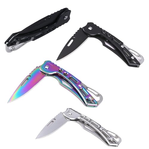 WIYETY 4 Stück Klein Klappmesser: Edelstahl Taschenmesser Klappmesser, Kompakt Mini EDC Messer, Vielseitig Klapp messer Outdoor, für Camping und Wandern (Schwarz*2+Silber+Bunt)
