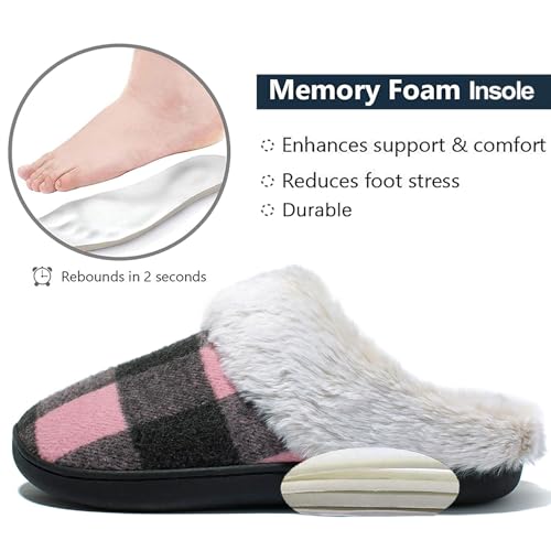 Josaywin Women's Buffalo Plaid Slippers with Memory Foam - Cozy Indoor/Outdoor Fuzzy House Shoes(Red/Black Check, Black/White Check)2