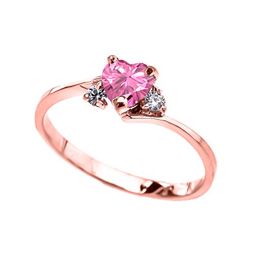 Modern Contemporary Rings Dainty 14k Rose Gold October Birthstone Heart with Cubic Zirconia Proposal/Promise Ring