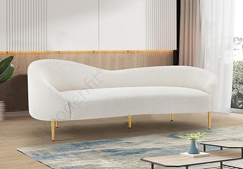Image of Rosewood Luxury Curved Sofa in Premium Boucle Fabric | Solid Wood Structure | High Density Foam | Sturdy Golden Legs | Comfortable & Stylish Couch for Modern Living Room (Cream, 3 Seater)