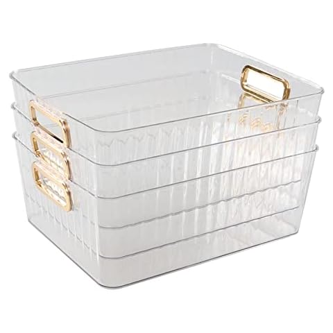 Bringer Clear Plastic Storage Bin, 4-Pack Multi-use Prganizer Bins Cover