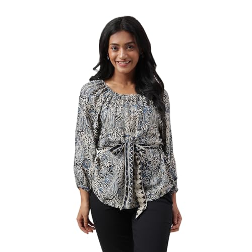 Haut imprimé bleu pour femme Fabindia | Marron clair, taille S