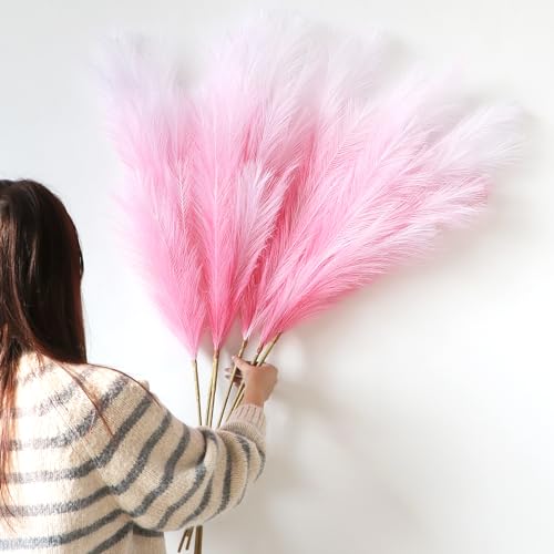 YiYa 6Pcs Pampa Artificielle Grandes Herbes De La 113cm Pampa Fleur Sechees Pampas Sechees Decoration pour Boho Mariage, Salon, Chambre À Coucher（Dégradé...