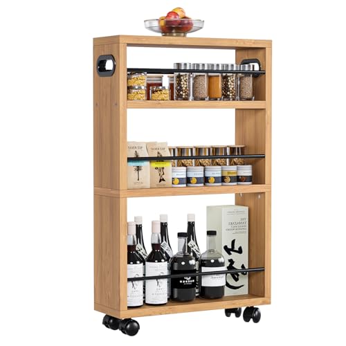 Cocina, Simple Wisdom Carro de cocina estrecho 4 capas,Adecuado para espacios pequeños en la cocina y la sala de estar,Carrito de compras organizador color de veta de...