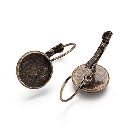 Craftdady 20Pcs Antique Bronze French Lever Back Bezel Earring Base 12Mm Blank Round Tray Setting Hoop Earrings For Jewelry Making #TOP1