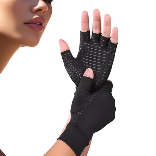 Boisea Compression Arthritis Gloves for Women and Men,Copper Infused Black Fingerless Apparel Gloves (1)