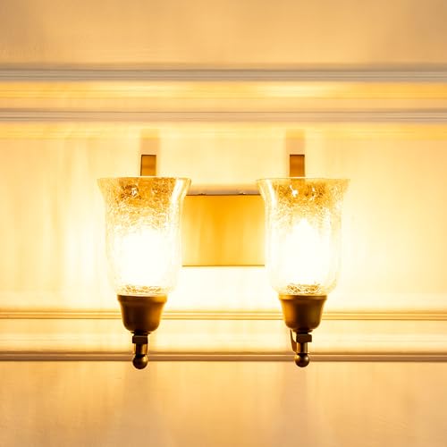 Image of Divine Trends Antique Brass Finish Double J Wall Light with Chimney Crackled Glass Golden Luster for Living Room, Bedroom, Home Decoration, Hotel Wall Lamp Pack of 1