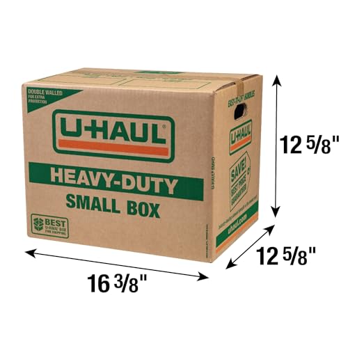 11-Piece U-Haul Small Heavy-Duty Double Wall Moving & Shipping Boxes - Pack of 10 Boxes with Handles - 16-3/8” x 12-5/8” x 12-5/8” (L x W x H) - Bonus Roll of Tape Included - Thumbnail 2