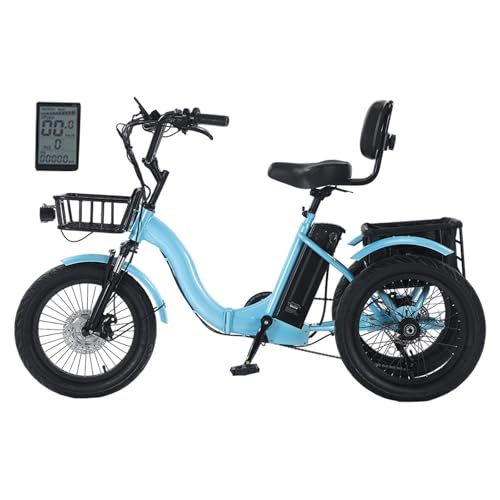 Triciclo eléctrico Plegable para Adultos, Triciclo eléctrico con neumáticos Anchos de 18x3.0, Cesta de Gran Capacidad, batería de Litio de 48 V y 13 Ah, autonomía de 44 km, Pantalla LCD, IDE