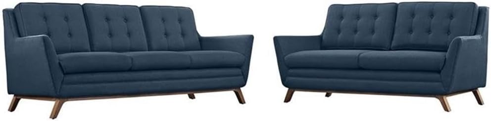 Modway Beguile Mid-Century Modern Sofa Upholstered Fabric With Sofa and Loveseat In Azure