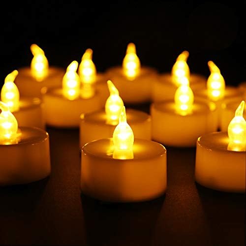 Sporgo Velas LED, 48 velas LED sin llama, velas de té LED, sin llama, brillantes, intermitentes, eléctricas, para Halloween, Navidad, fiesta, bar, boda, día de San Valentín (parpadeo amarillo)
