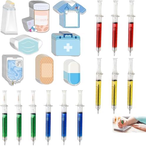 Krankenschwester Schreibset mit 4 Farben, 12 Stifte und 240 Notizzettel, praktische und bunte Schreibutensilien für Ärzte, Krankenschwestern und Studenten – Ideal als Geschenk für medizinisc