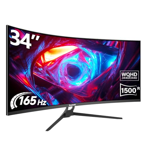 34 Inch Ultrawide Curved Gaming Monitor, 1500R PC Screen 165hz UWQHD 3440×1440, Curved Computer Screen with FreeSync,Support Wallmount 75x75mm
