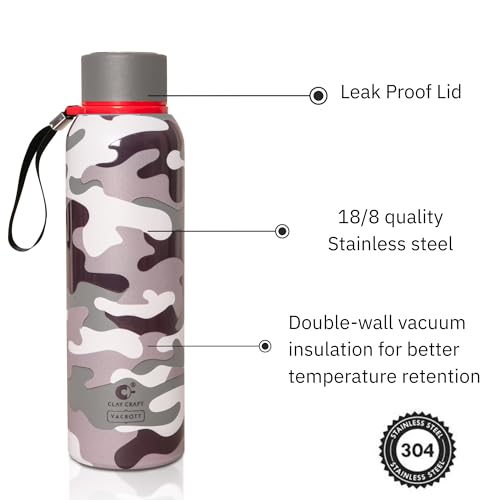 Image of CLAY CRAFT VACBOTT Everest Military Edition Double Wall|18 Hours Hot and 24 Hours|Cold Water Bottle Vacuum Insulated Flask Bottle 700ml, 1 Year Limited Warranty|Leak Proof|BIS Certified|Made in India
