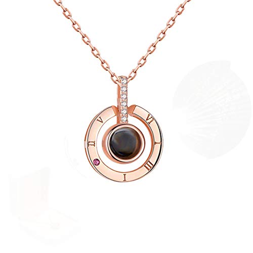 Collar de Mujer Love Memories Collar de clavícula 100 Idiomas I Love You Zircon Cadena Colgante con 18 Pulgadas Collar proyectivo de plata de ley 925 para Mujeres niñas