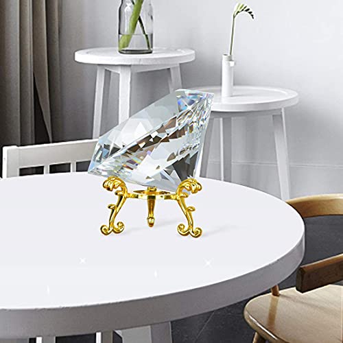 Longwin 80Mm(3.1 Inch) Crystal Diamond Paperweight Jewels Backgrand For Nail Pictures Wedding Decorations Home Decor With Gold Metal Base (Clear) #TOP2