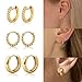 Tasiso Small Hoop Earrings for Women, 6 Pair 14K Gold Plated Lightweight Huggie Hoop Earrings Hypoallergenic Earring Set Earrings Pack for Women Trendy Jewelry Gifts