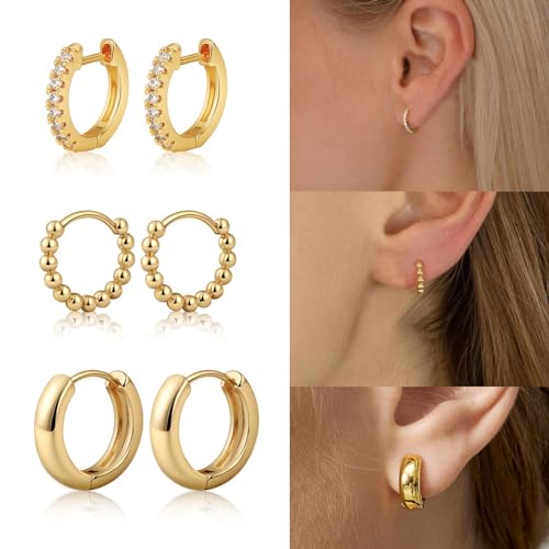 Tasiso Small Hoop Earrings for Women, 6 Pair 14K Gold Plated Huggie Hoop Earrings Lightweight Hypoallergenic Earring Set Cute Earrings Pack for Women Trendy Jewelry Gifts 5