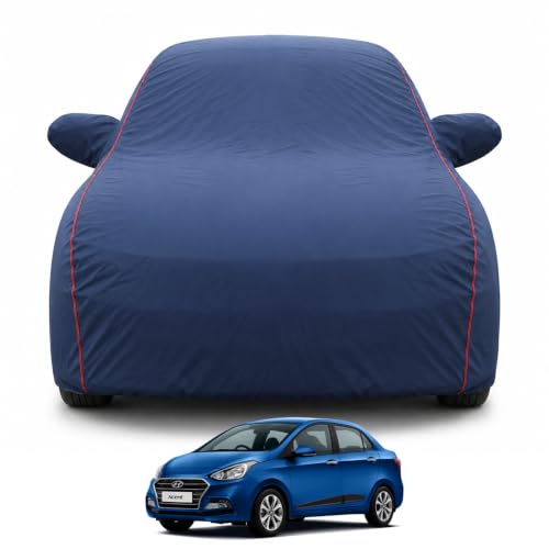 Image of Premium Car Cover for Hyundai's Xcent 2011-2020 Models | Waterproof, UV & Dust Protection | Mirror & Antenna Pocket | Triple Stitched, Soft Inner Lining, Belt & Buckle (Navy Blue)